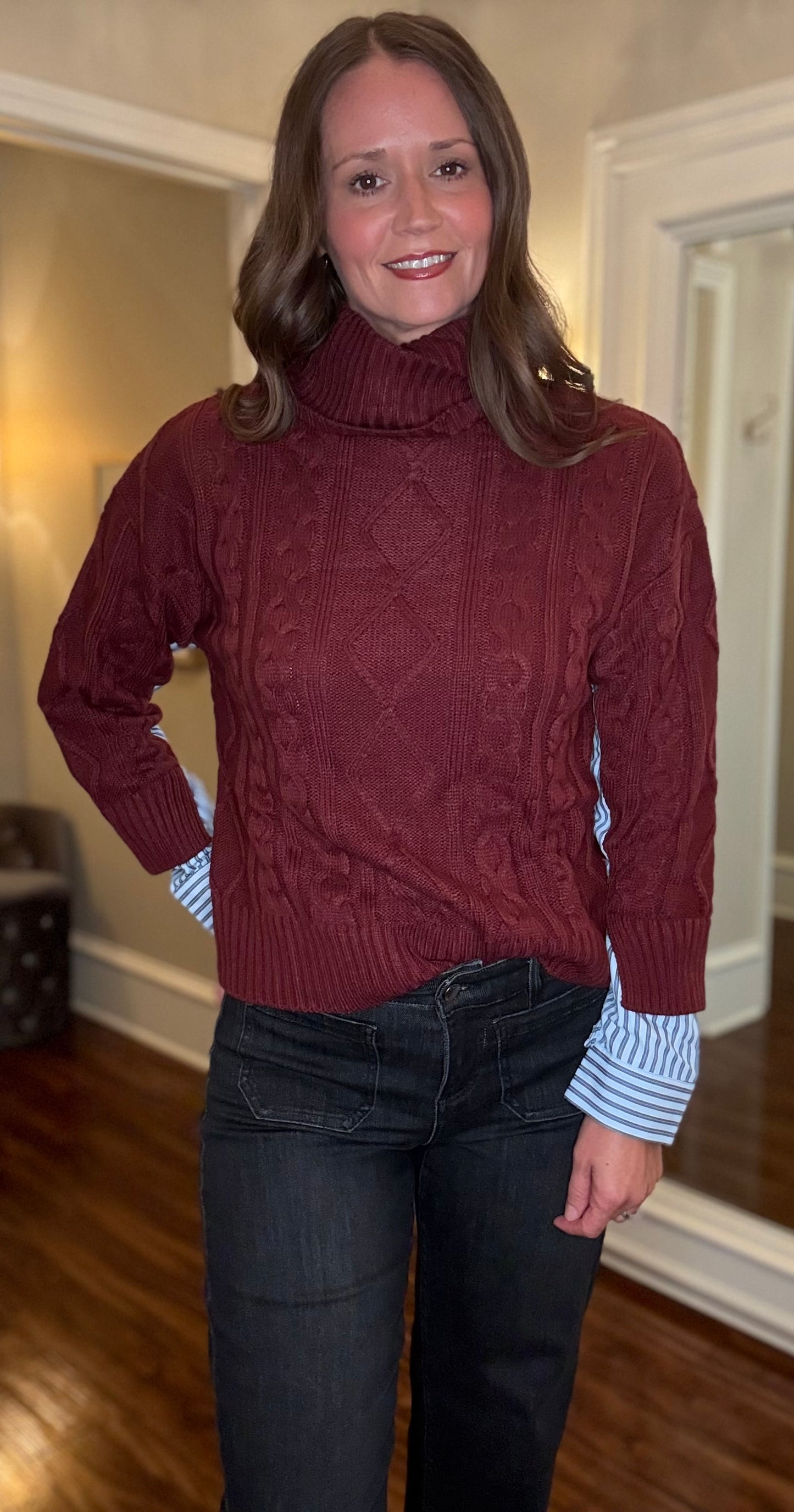 FDJ MIXED MATERIAL CABLE SWEATER 8.13