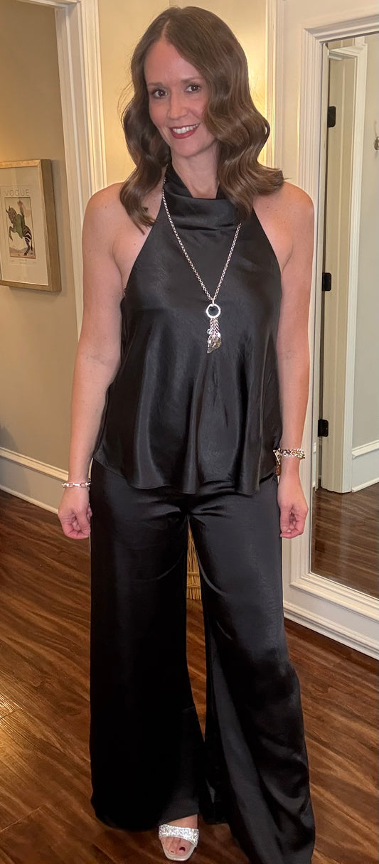 BLACK SATIN HALTER TOP 10.21