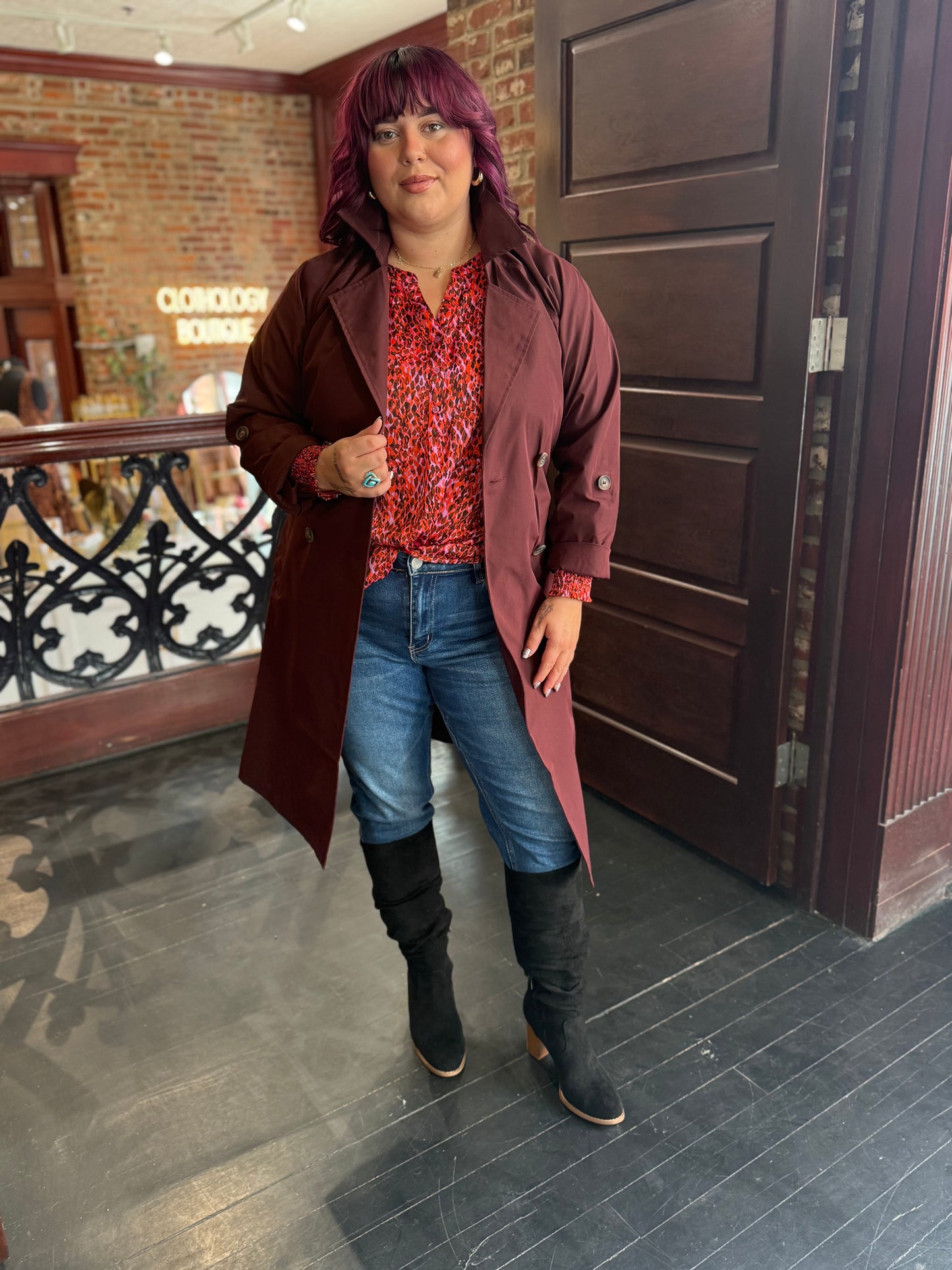 MAROON TRENCH COAT EXTENDED SIZE