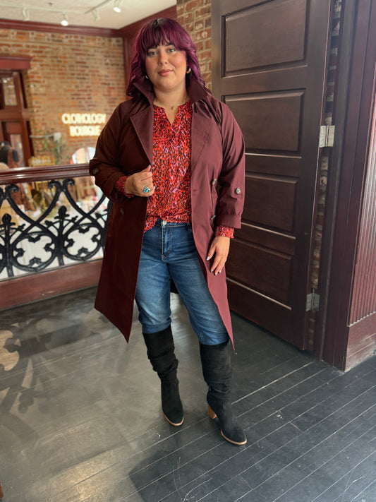 MAROON TRENCH COAT EXTENDED SIZE
