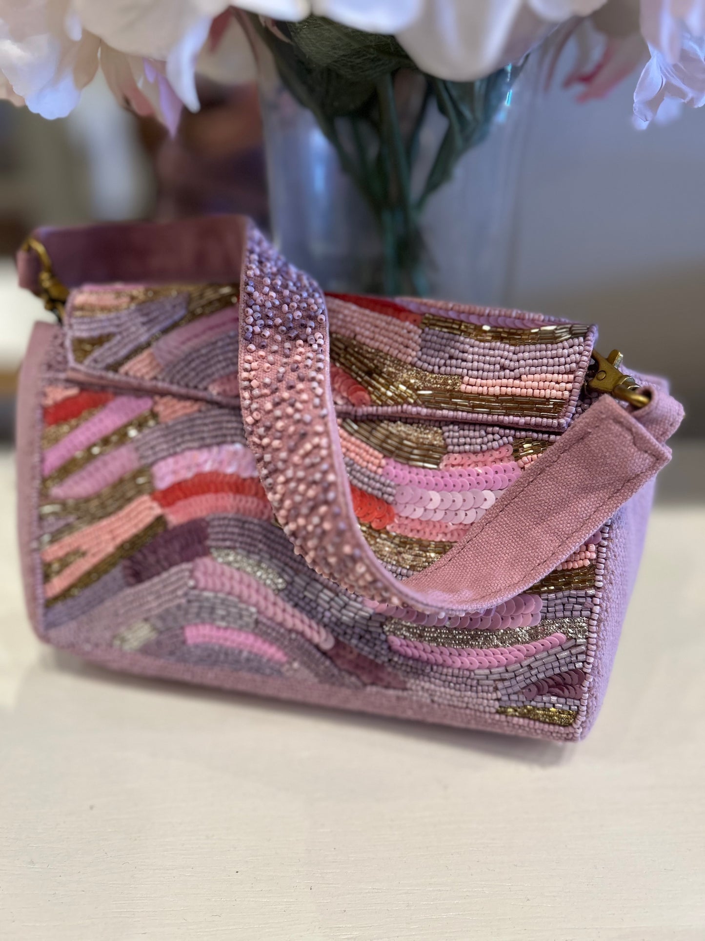 Pink beaded hand bag
