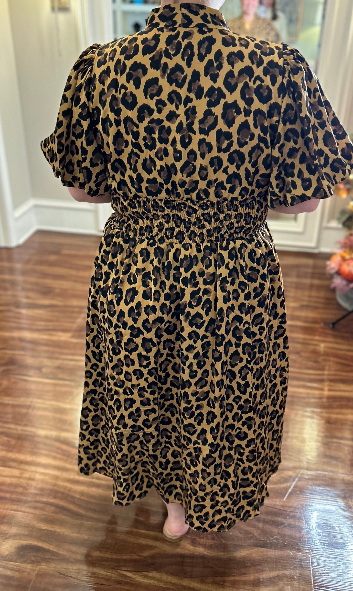 ENTRO LEOPARD CINCHED WAIST DRESS 10.15