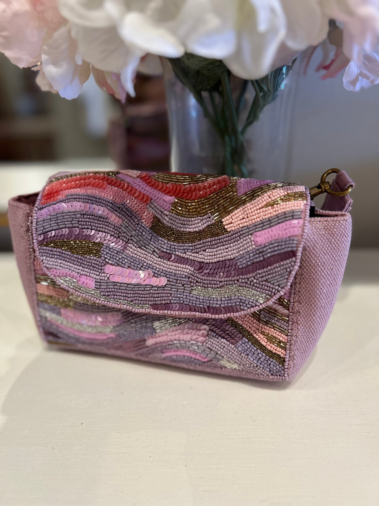 Pink beaded hand bag