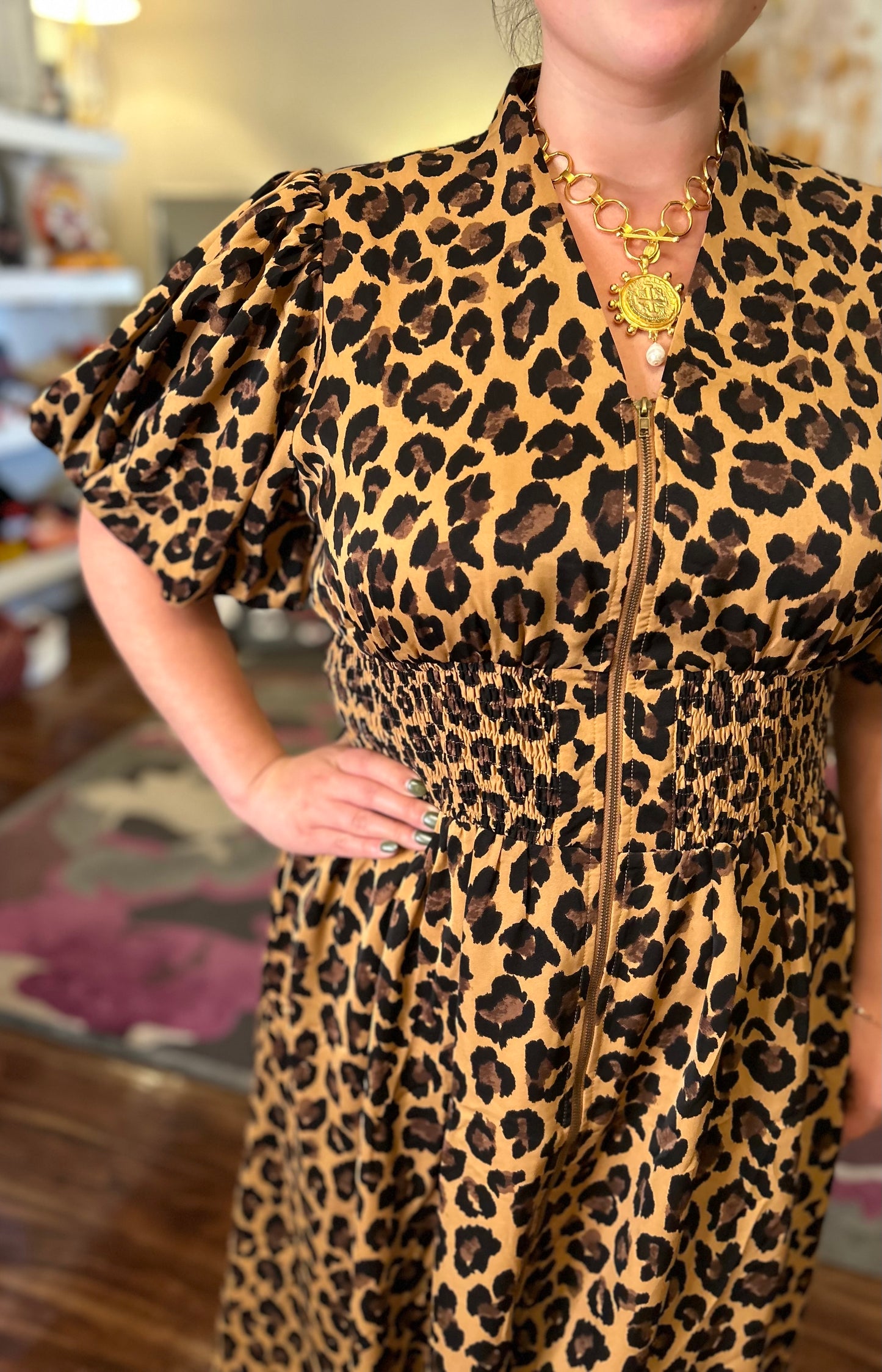 ENTRO LEOPARD CINCHED WAIST DRESS 10.15