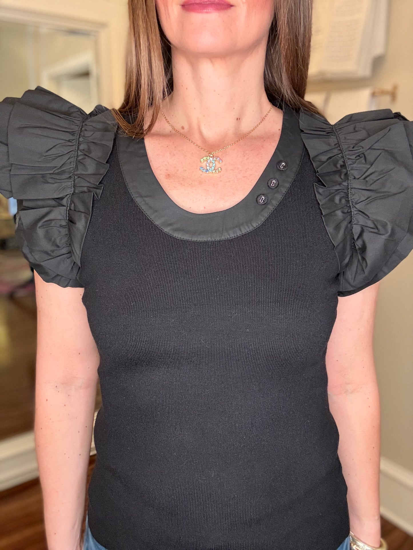 FATE RUFFLE SLEEVE FITTED SWEATER TOP 4.8