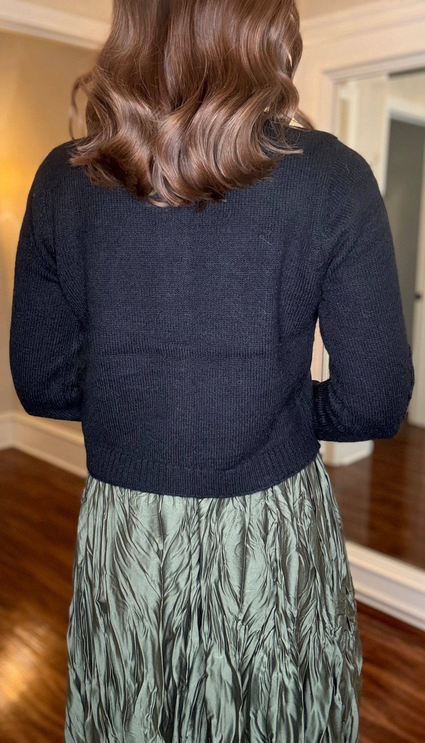 BLACK CARDIGAN WITH FLORAL STITCHING 9.10