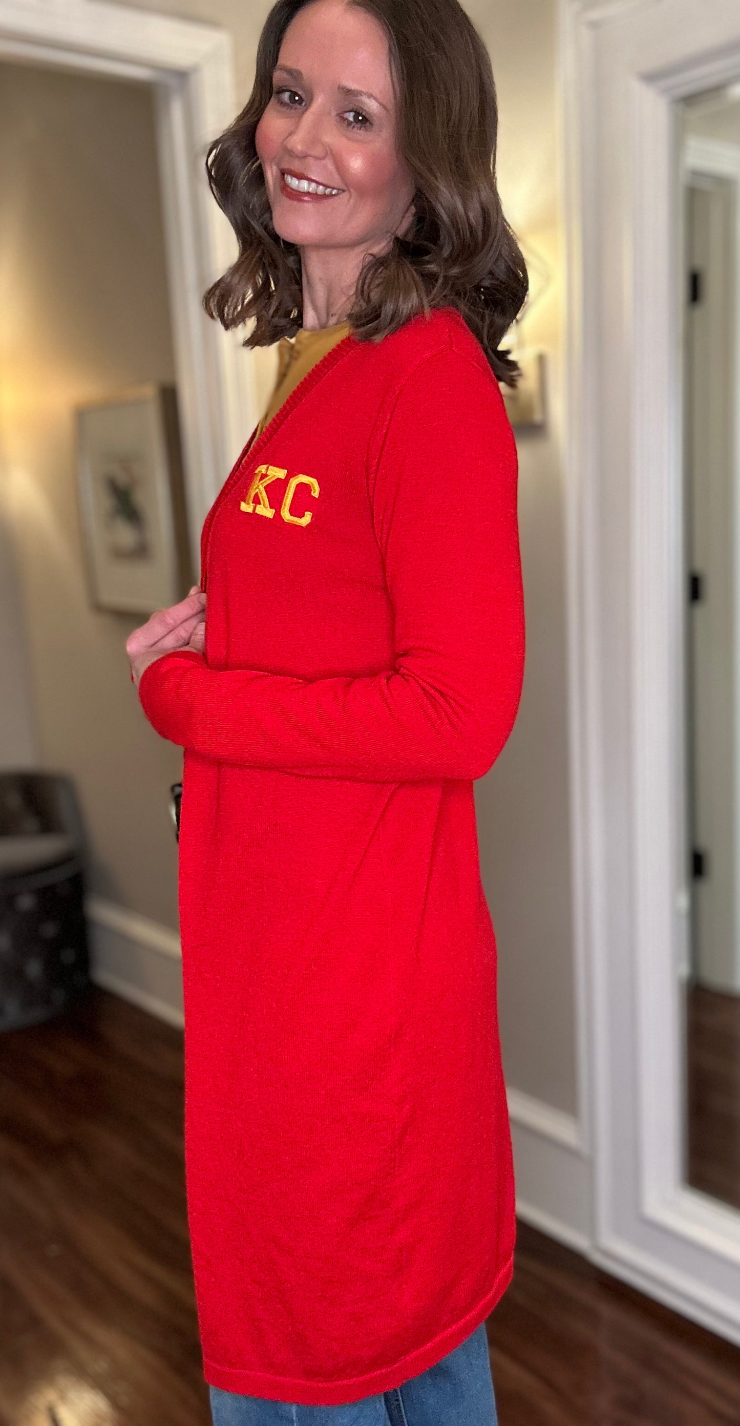 KC LONG RED CARDIGAN 12.20