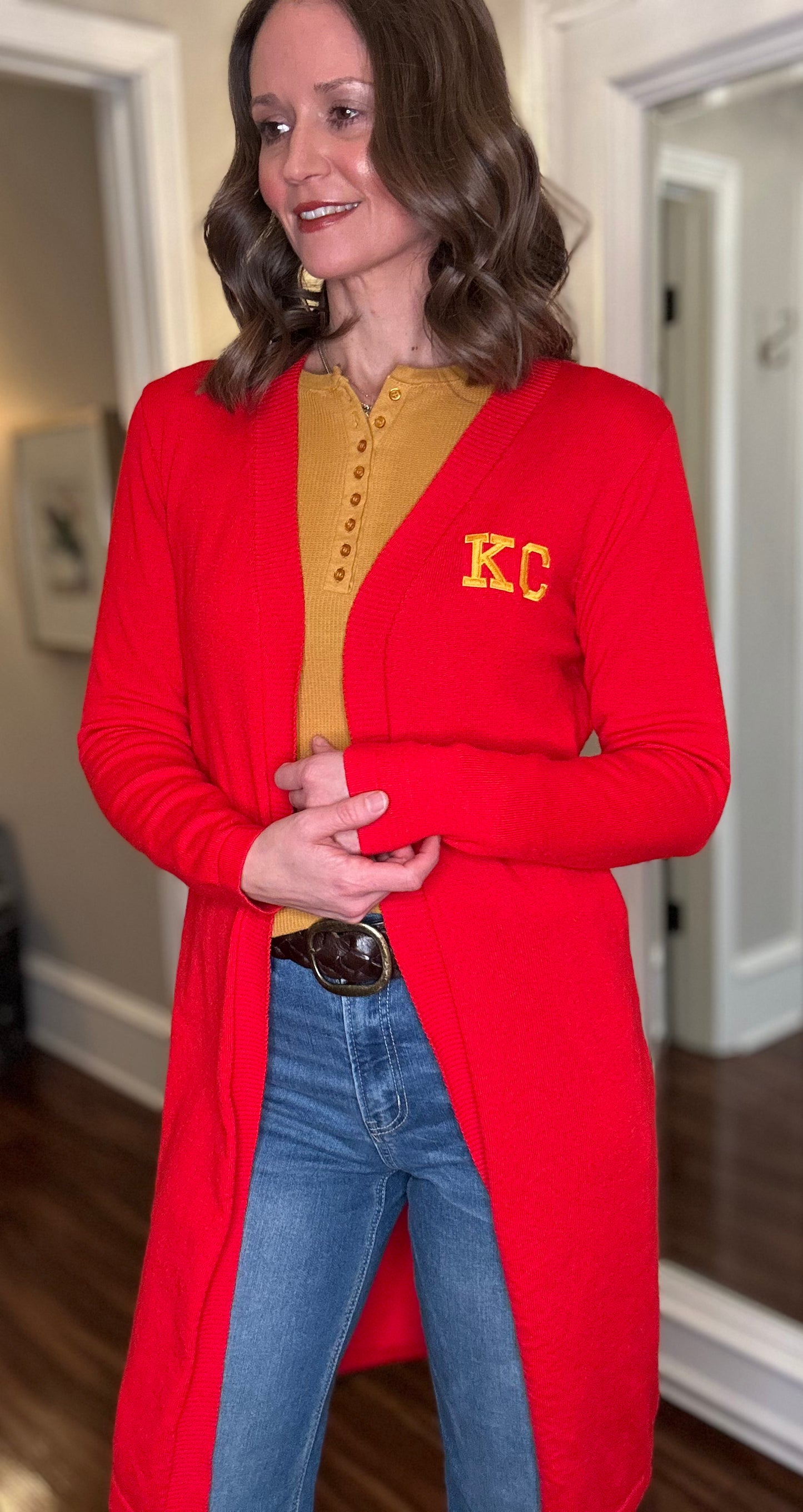 KC LONG RED CARDIGAN 12.20