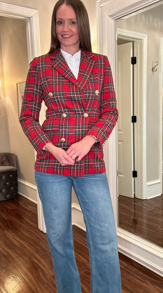 DOUBLE BREASTED TARTAN PLAID BLAZER 11.4