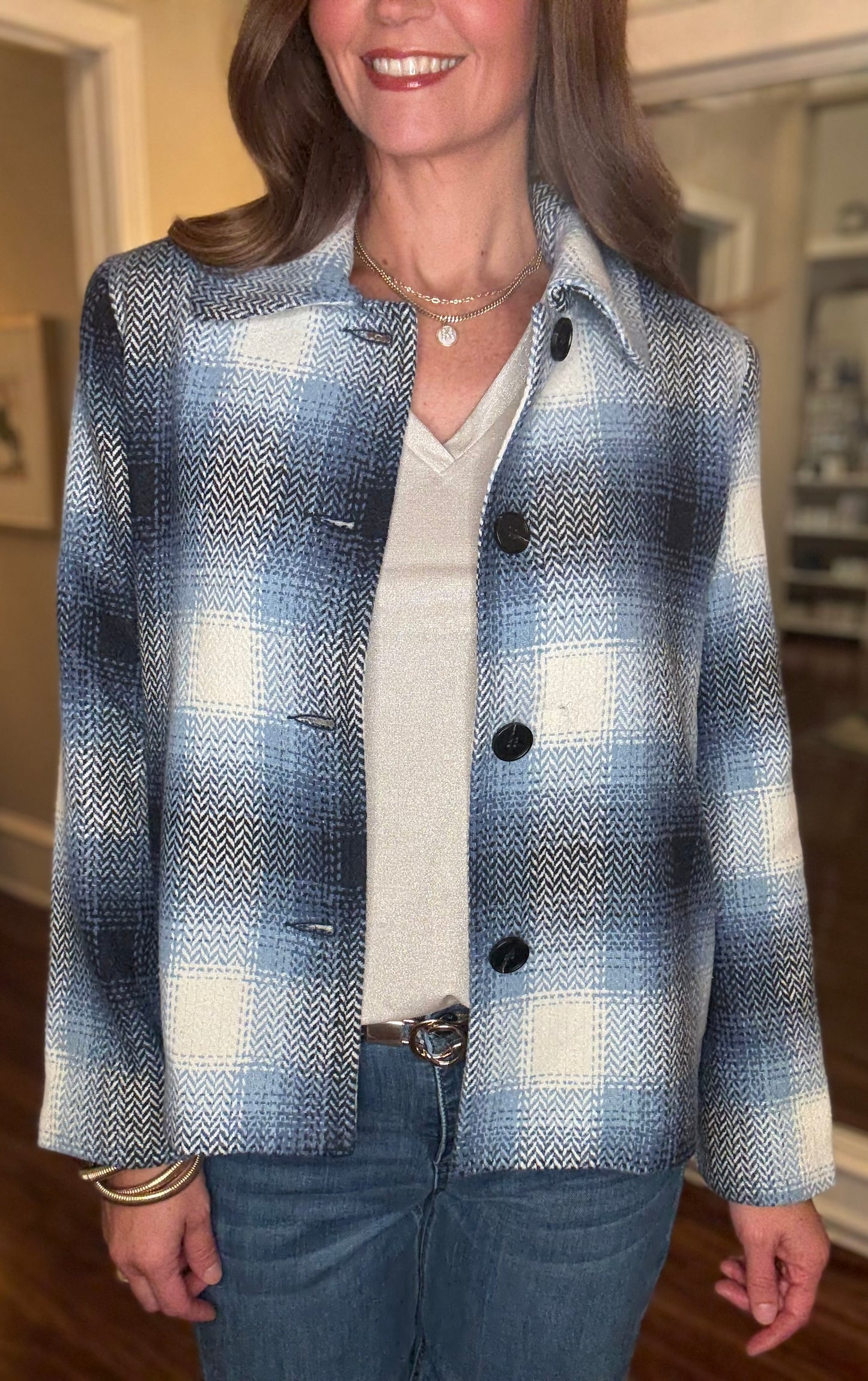 MOLLY BRACKEN BLUE PLAID JACKET 8.15