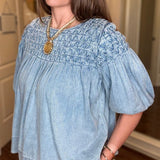 SMOCKED DETAIL DENIM TOP 3.13