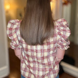 VOY BURGUNDY RUCHED SLEEVE TOP