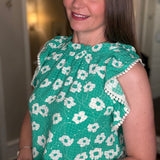 THML GREEN FLOWER PRINT RUFFLE TOP 4.24