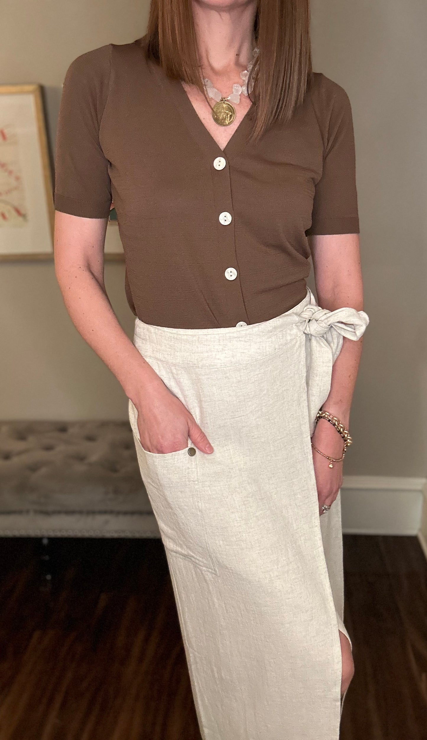 APRICOT LINEN MIX CARGO WRAP SKIRT 3.28