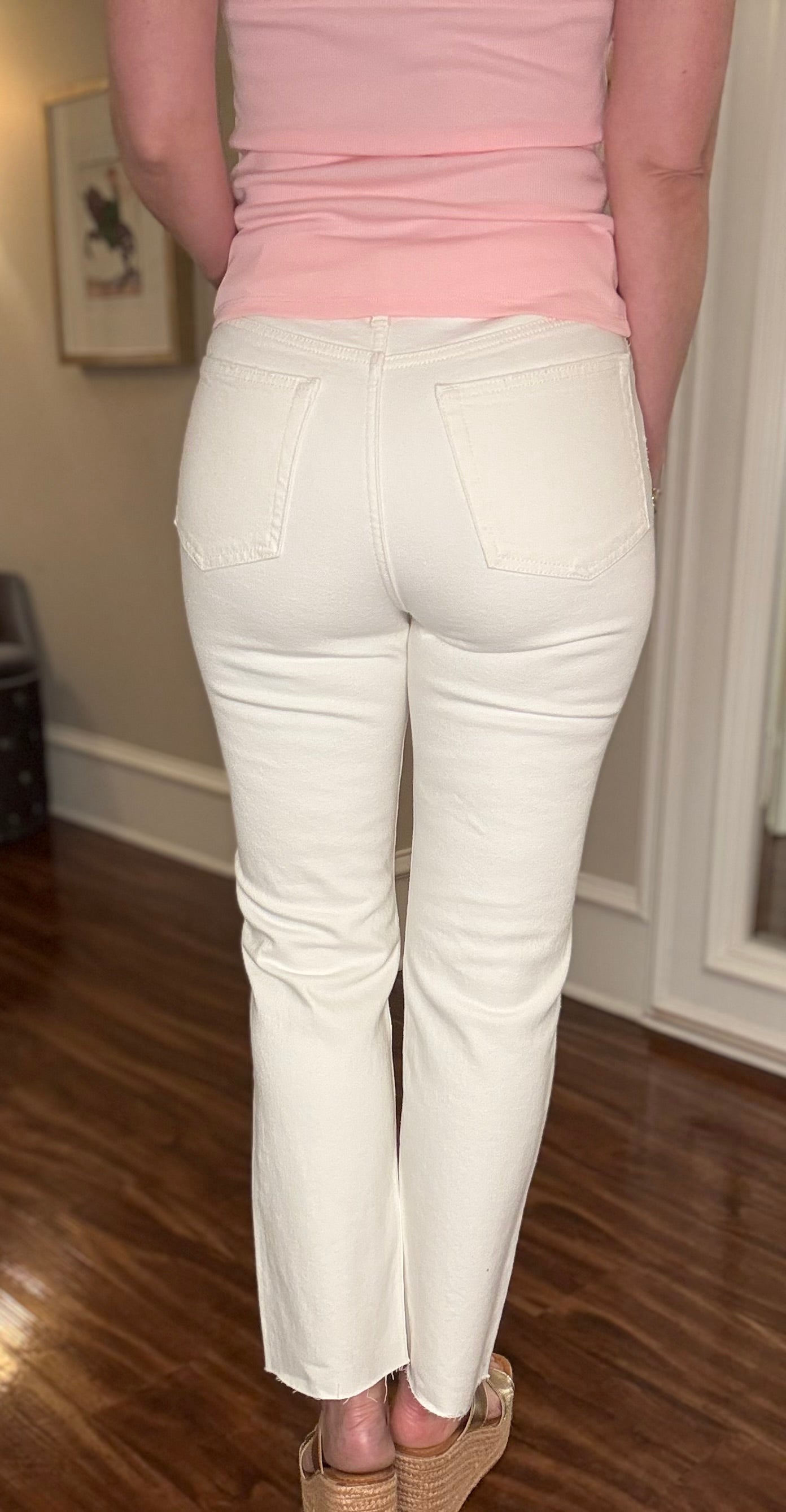 CREAM CUT OFF STRAIGHT LEG JEAN 2.10