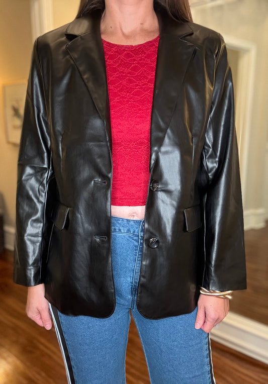 BLACK FAUX LEATHER BLAZER 8.5