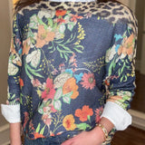 BRAND BAZAR NAVY FLORAL/LEOPARD SWEATER 2.5