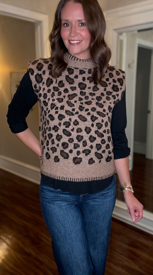 MOCHA LEOPARD SLEEVELESS SWEATER 9.5