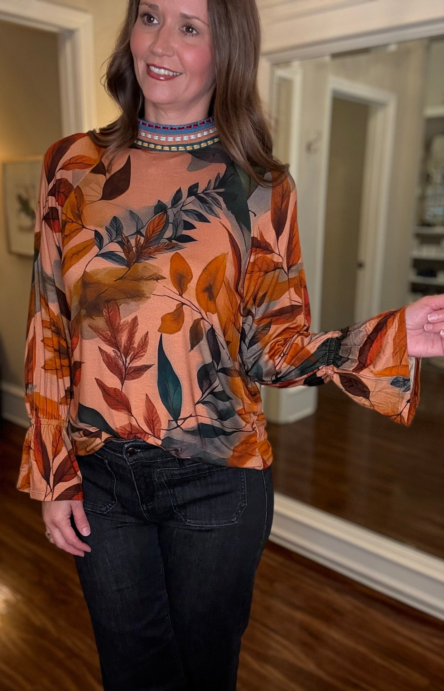 FDJ MOCK NECK FLORAL TOP 8.13