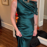 ELISE EMERALD SATIN MAXI DRESS 10.7