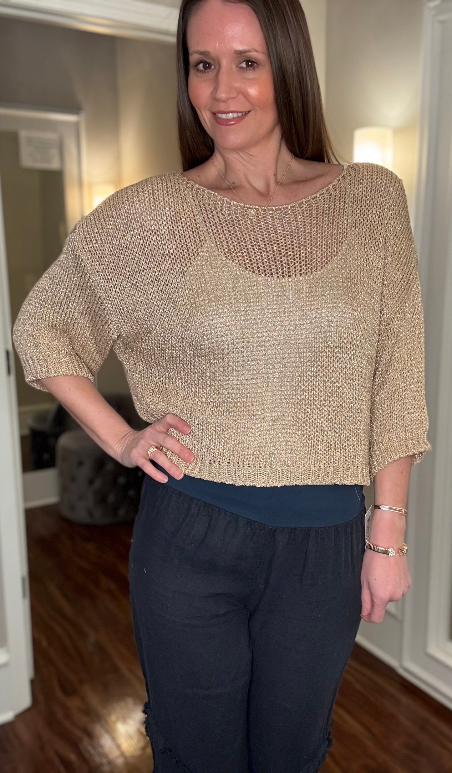 LOOK MODE GOLD SHIMMER OVERSIZED CROPPED TOP 2.11