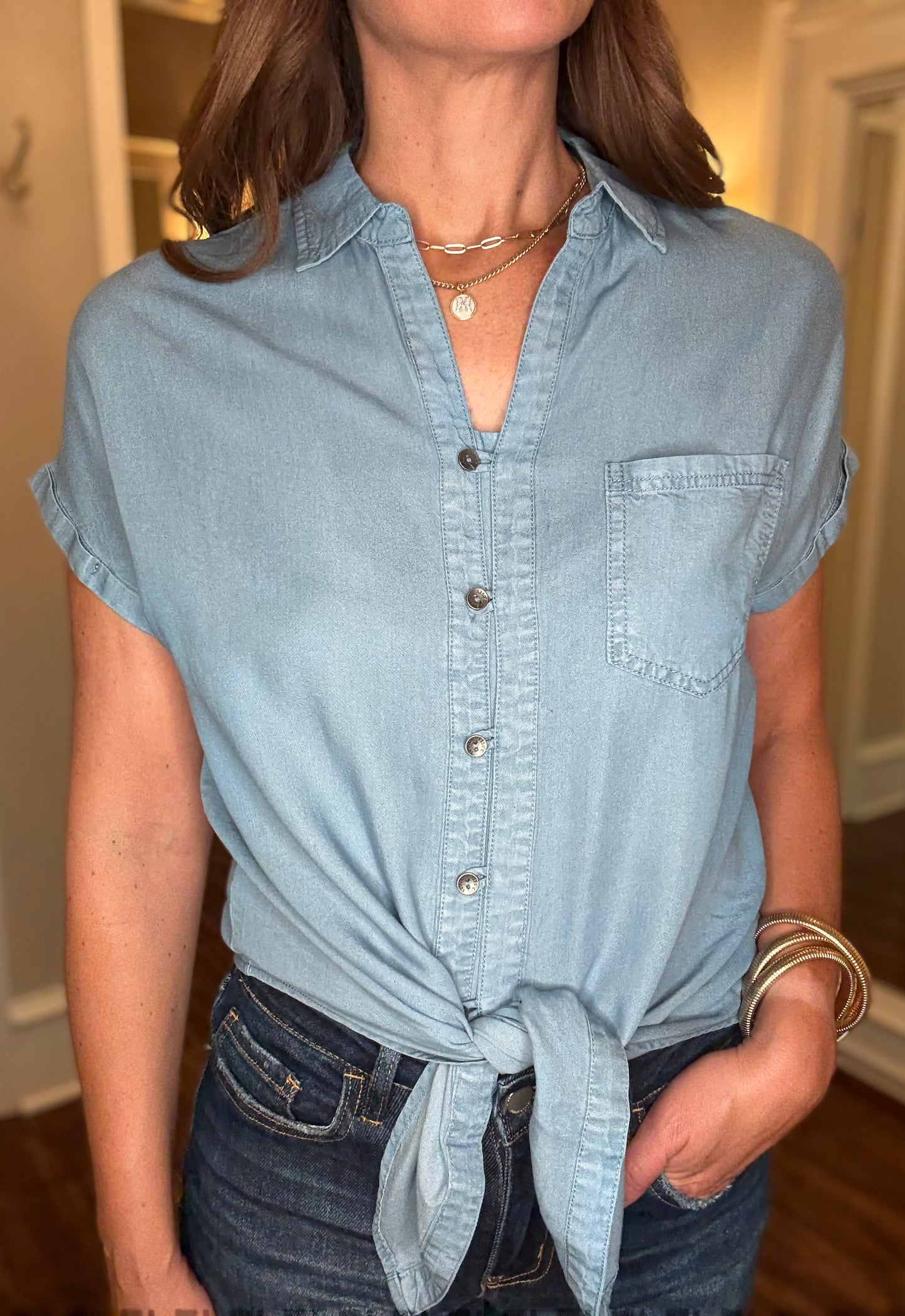 NAKED ZEBRA TIE FRONT BUTTON DOWN TOP 7.24