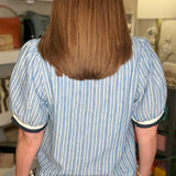 THML BLUE S/S STRIPED V NECK TOP 4.1