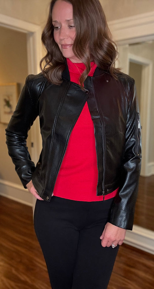 LYSSE MILLICENT PERFERATED VEGAN LEATHER JACKET 9.3