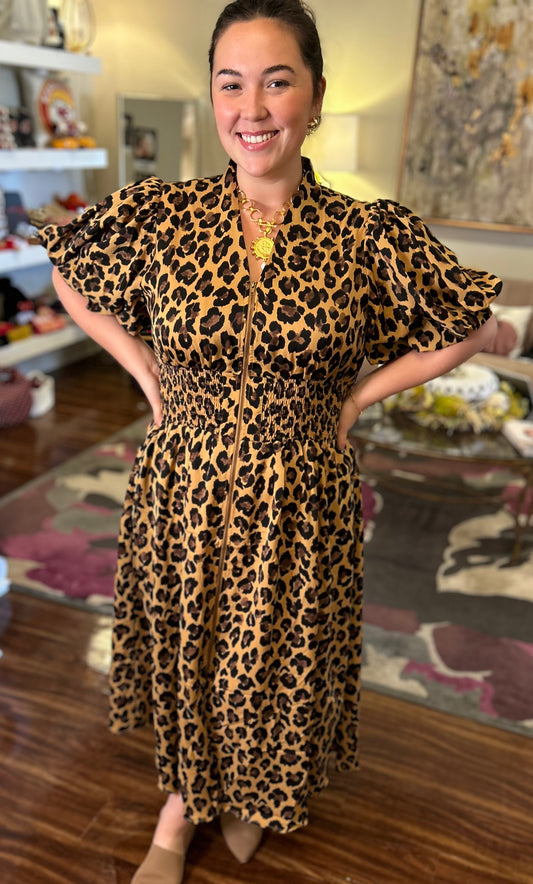 ENTRO LEOPARD CINCHED WAIST DRESS 10.15