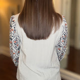 MULTIPLES 3/4 EMBROIDERED PUFF SLV TOP 9.8