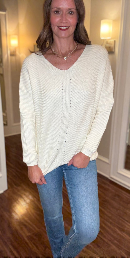BLU IVY POINTELLE V-NECK SWEATER 7.15