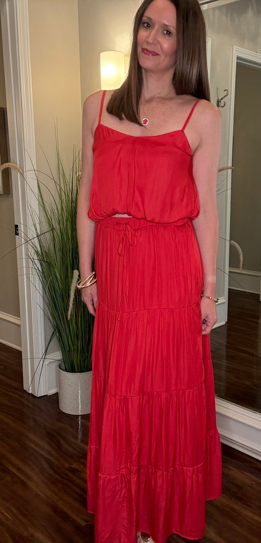 VIBRANT RED TANK TOP AND MAXI SKIRT SET 5.7