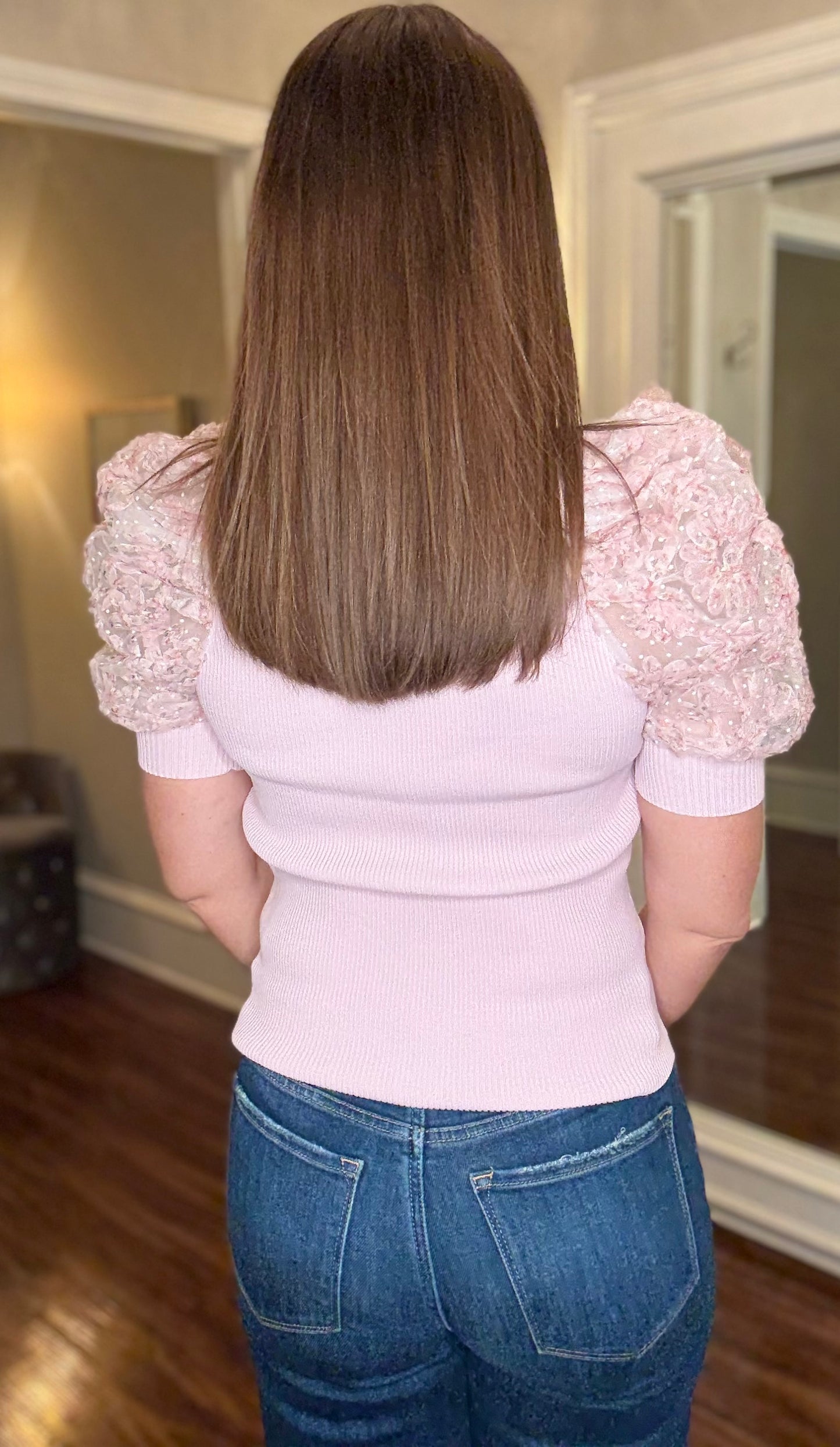 LACE SLEEVE RIBBED TOP 1.9 (multiple colors)