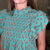 THML TURQUOISE FLUTTER SLEEVE TOP 4.1
