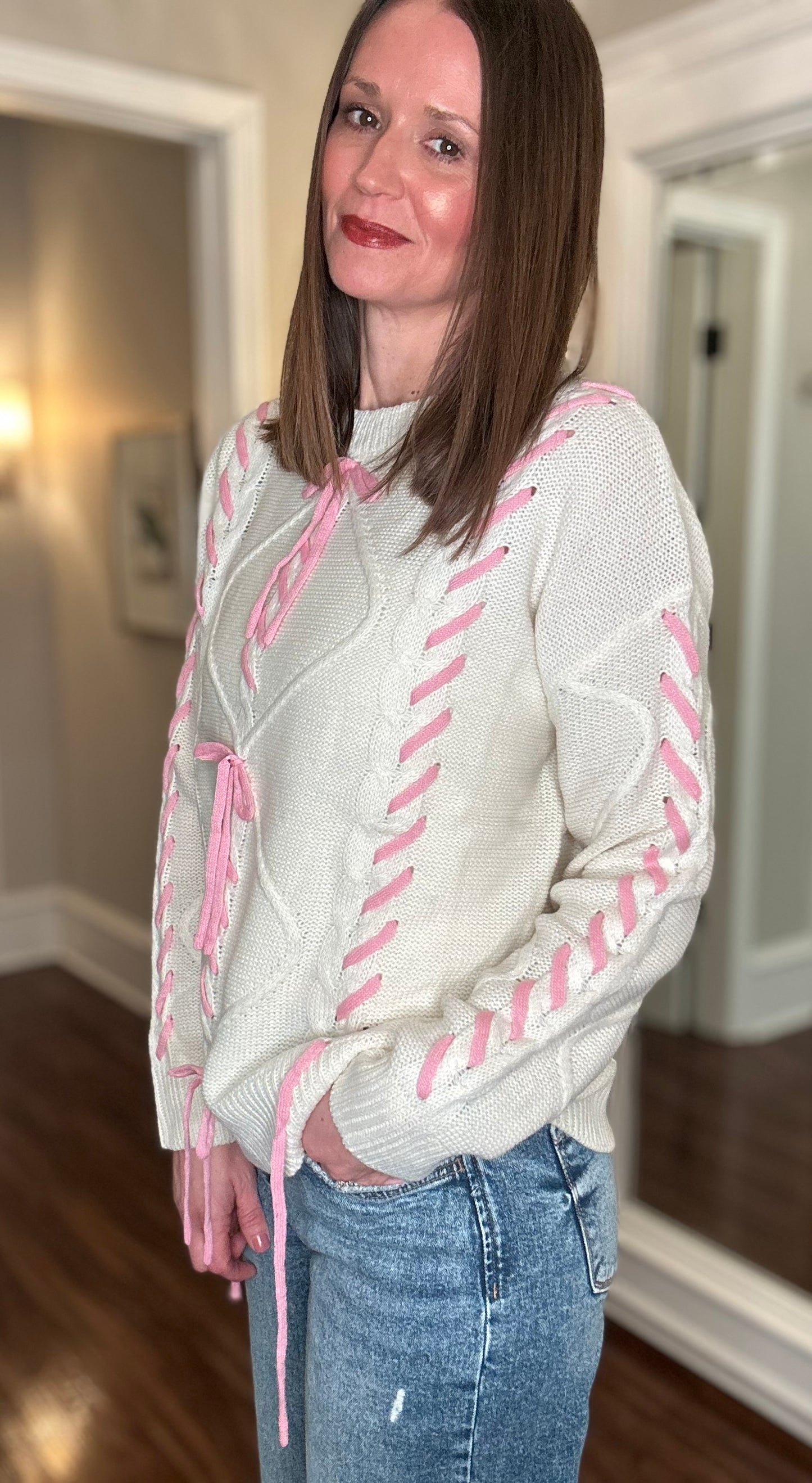 LISTICLE RIBBON LACED CHUNKY SWEATER 1.17