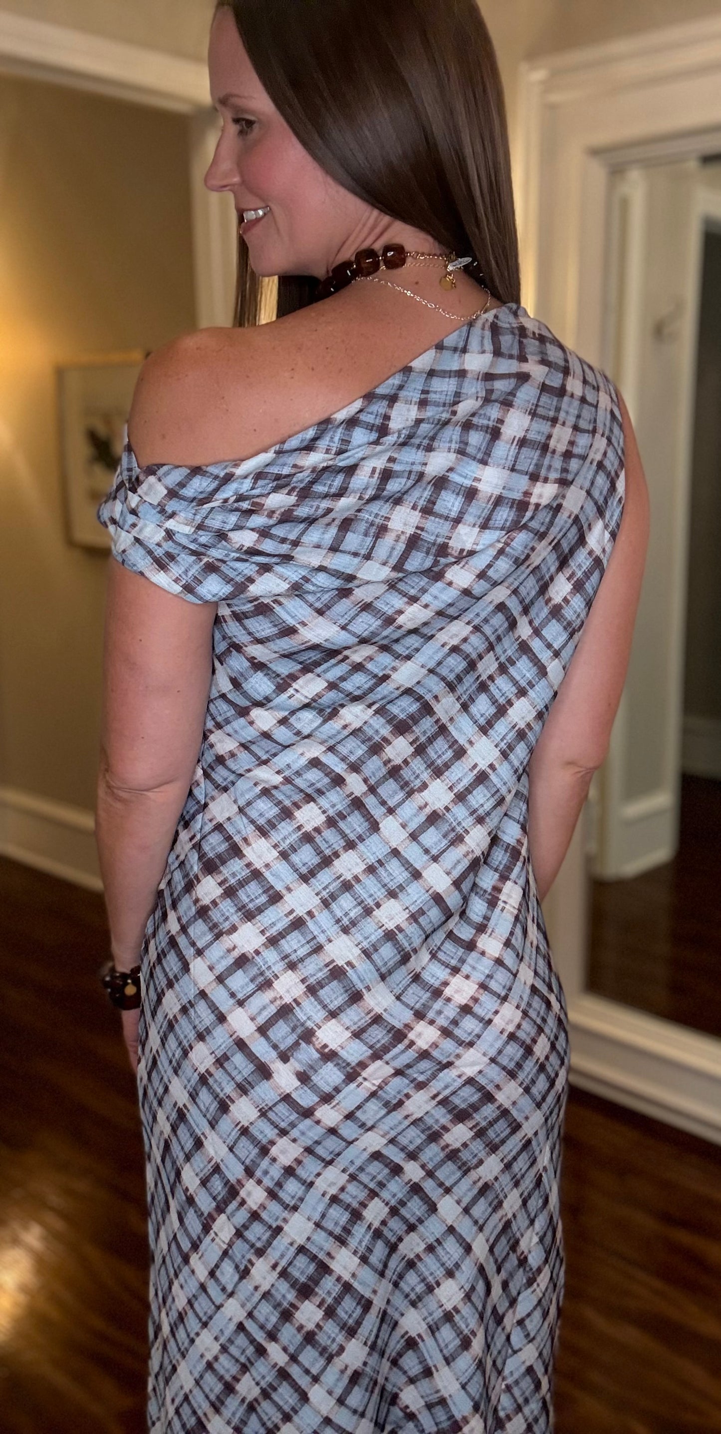 LUCY PARIS ASYMMETRICAL PLAID DRESS 9.5