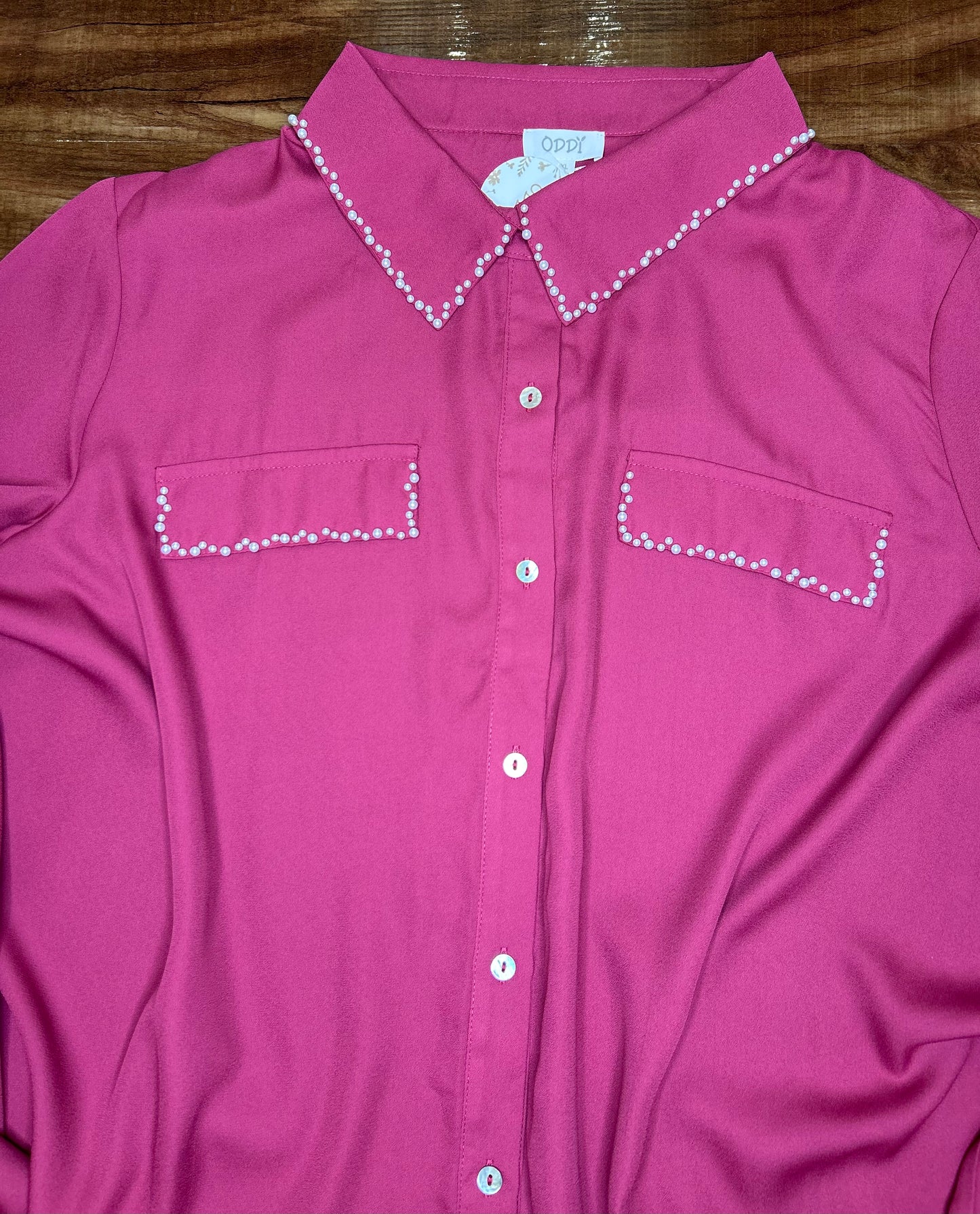 ODDI PEARL BEADED BUTTON UP W/ CUFFS 12.23