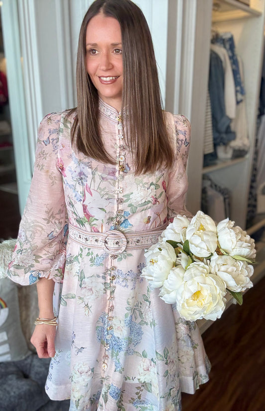 HIGH COLLAR PINK FLORAL DRESS 1.29