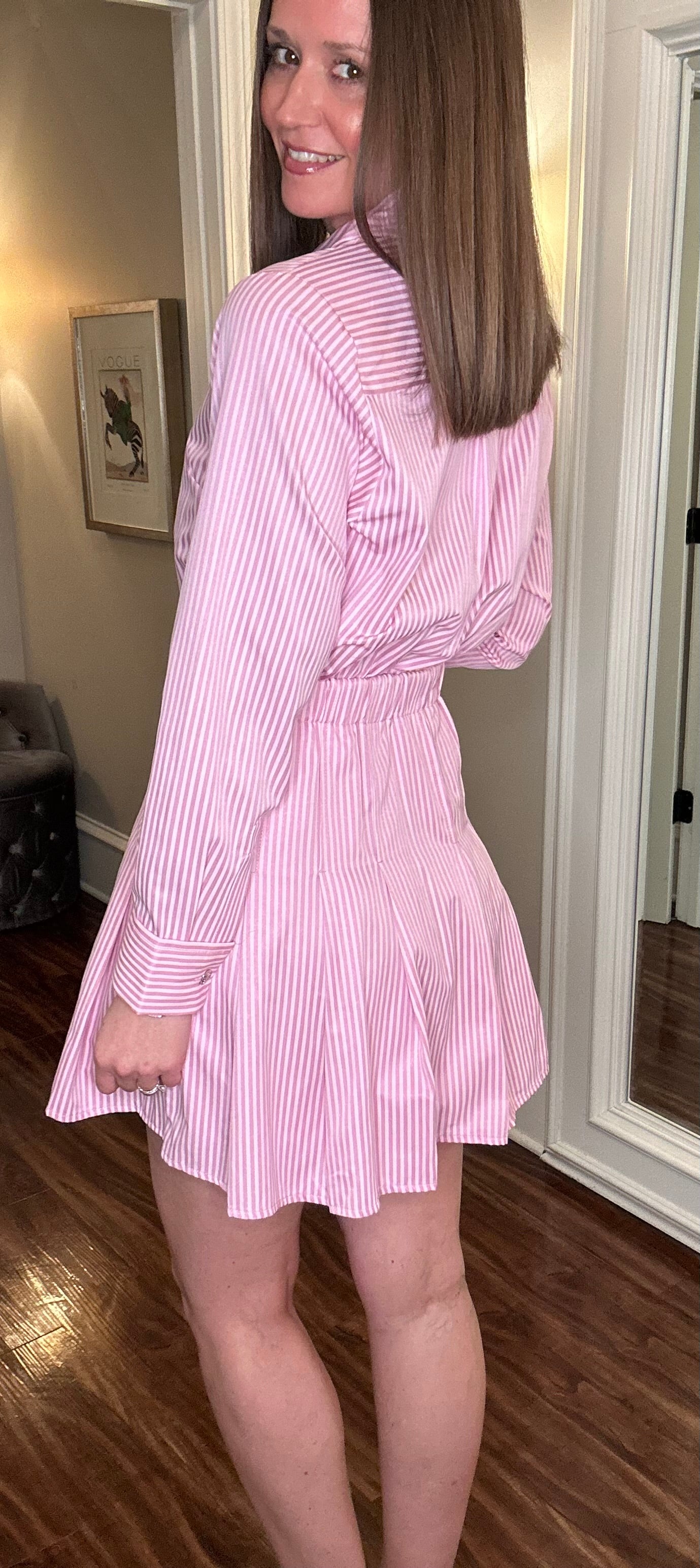 ENTRO LONG SLEEVE PINK STRIPED DRESS 2.5