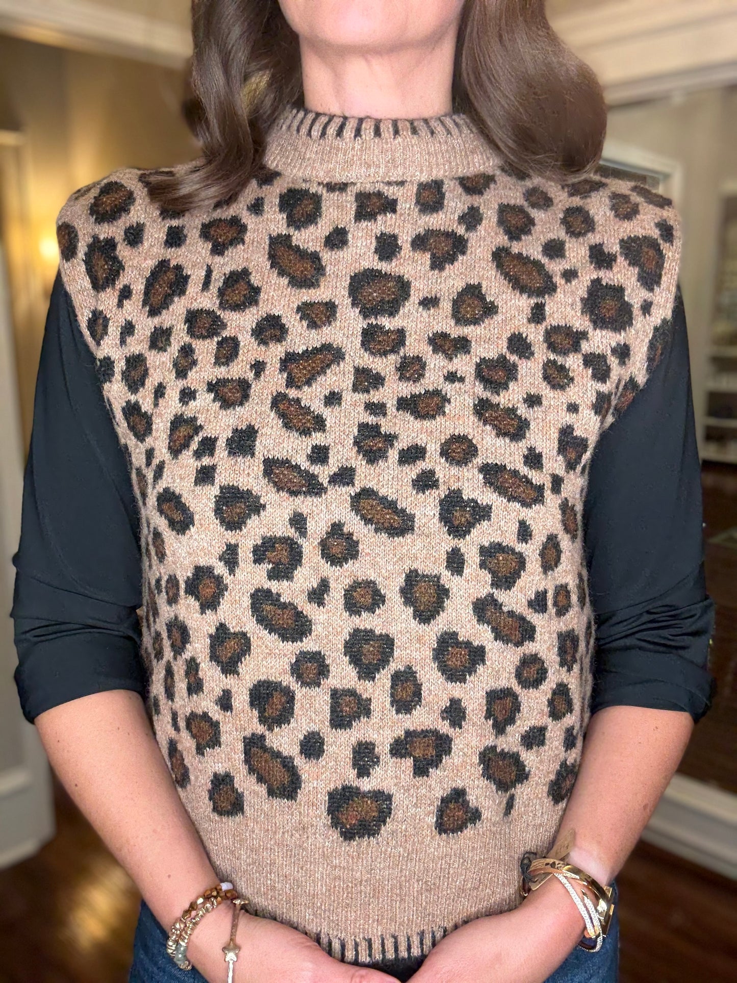 MOCHA LEOPARD SLEEVELESS SWEATER 9.5