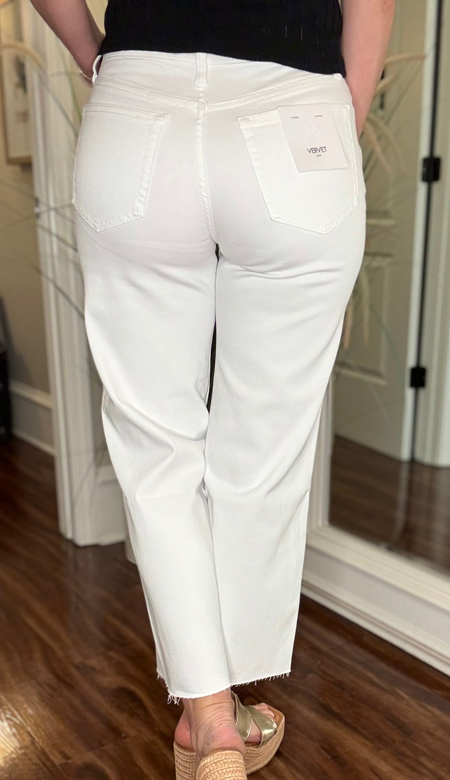 VERVET OLIVIA WHITE HIGH RISE WIDE LEG CROP 3.10