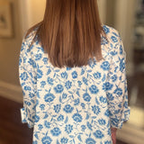 BLUE PORCELAIN FLORAL BUTTON DOWN 7.2