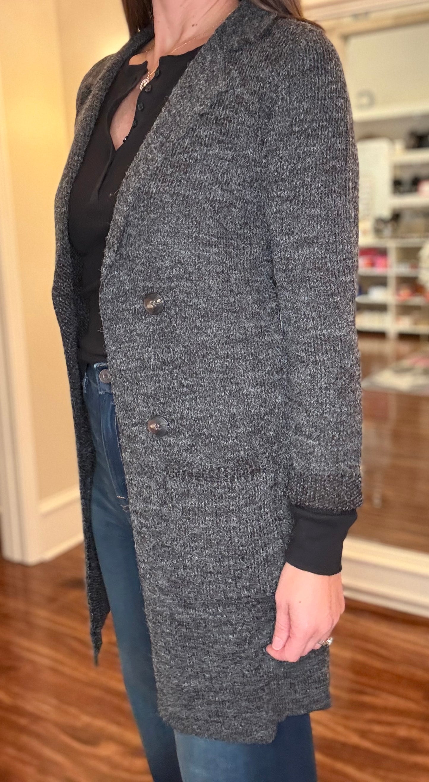 ACTIVE BASIC NOTCHED COLLAR BUTTON SWEATER JACKET 11.4