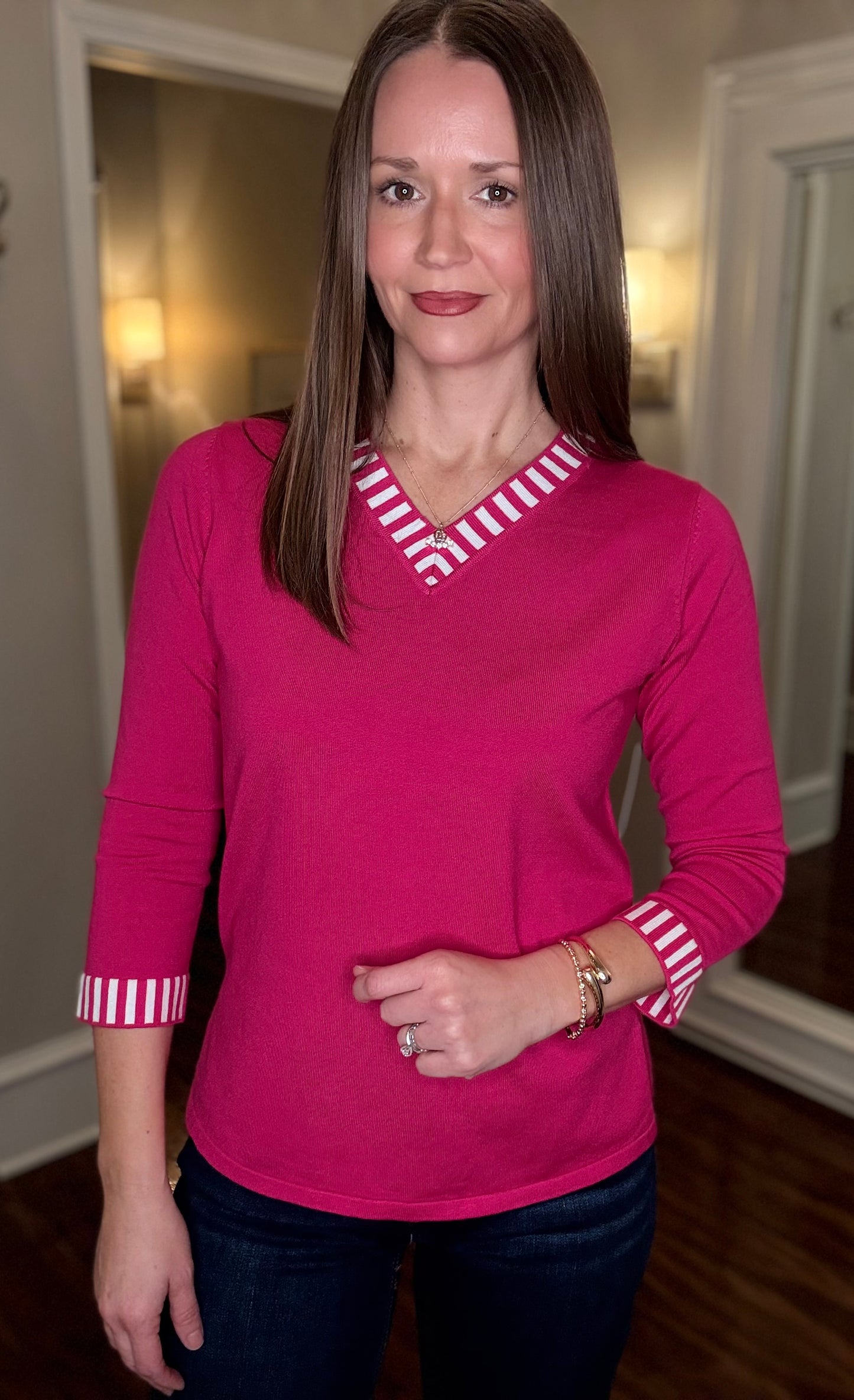 MULTIPLES 3/4 V-NECK BANDED SWEATER (multiple colors) 1.15