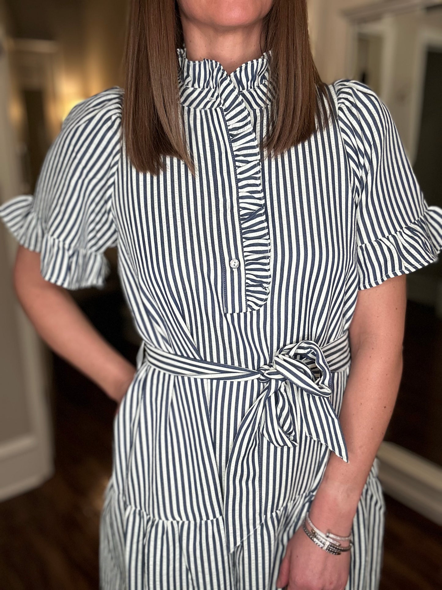 ENTRO NAVY STRIPED SHORT SLEEVE DRESS 2.5