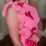 ONE SHOULDER PINK EMBROIDERED DRESS 5.28