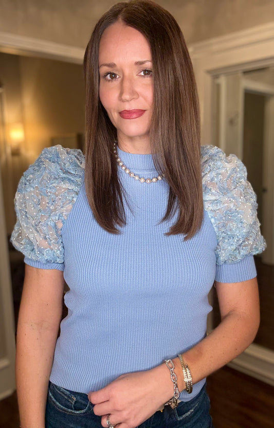 LACE SLEEVE RIBBED TOP 1.9 (multiple colors)