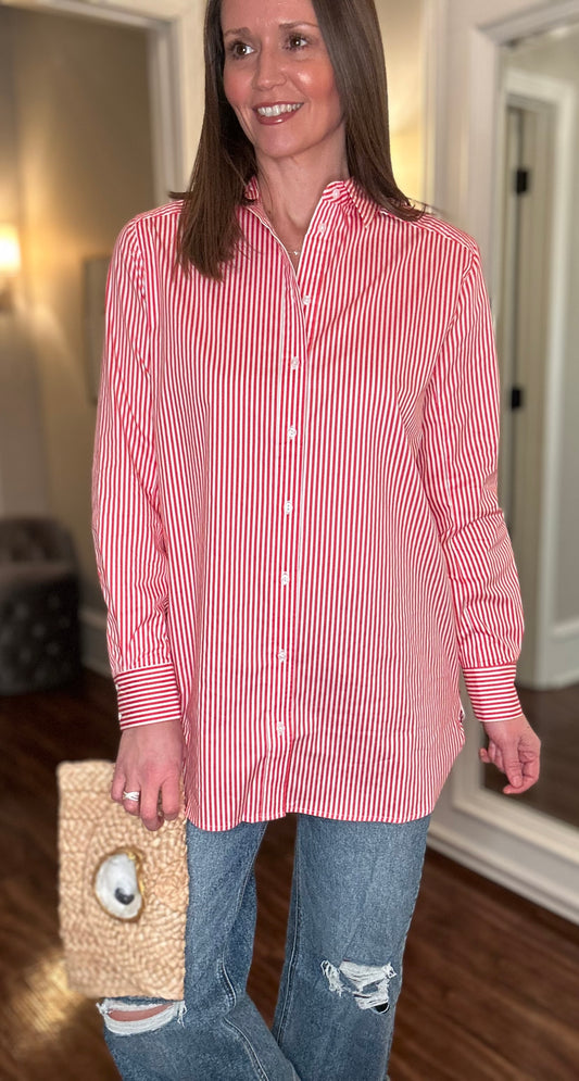 YEST RAE CORAL STRIPED BUTTON UP 1.29