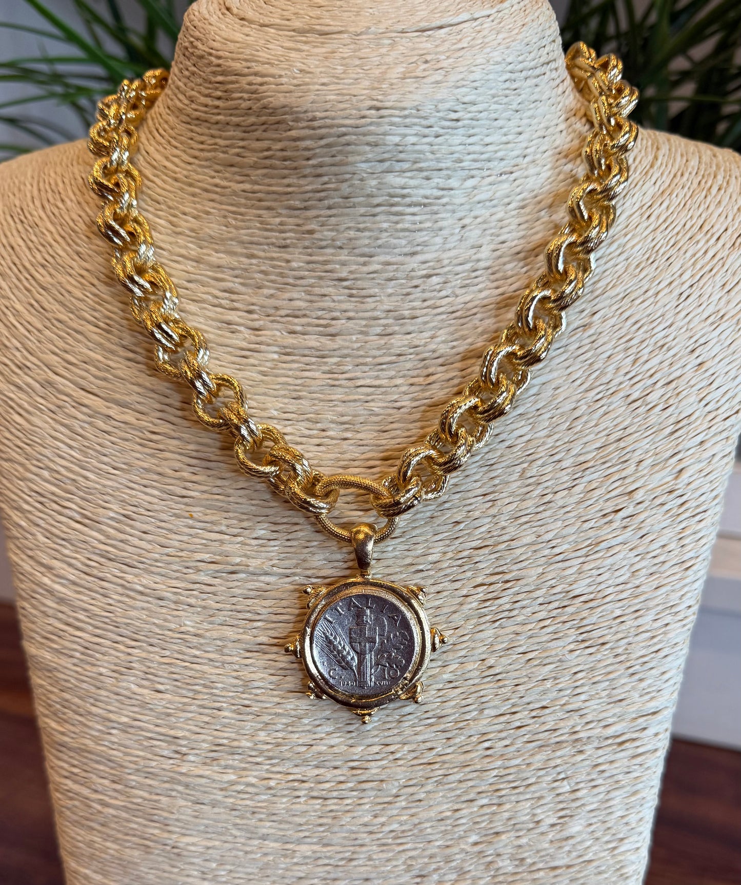 SUSAN SHAW FLORENCE MIXED METAL ITALIA COIN NECKLACE