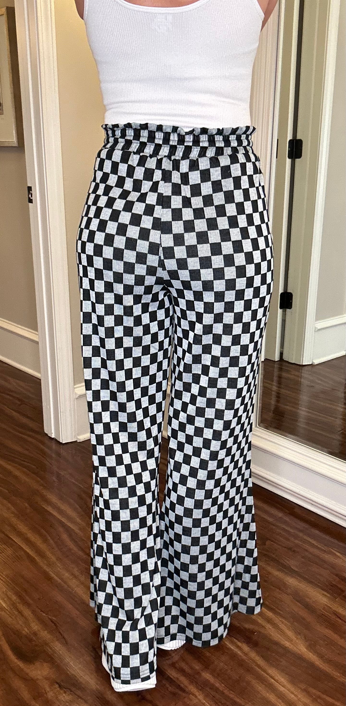 CHECKERBOARD KNIT PALAZZO PANT 1.07